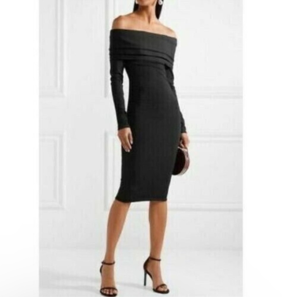 NWT Chelsea28 Off The Shoulder Long Sleeve Dress Grey Dark Charcoal Heather Med